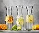 Kook Glass Carafe Pitchers, Beverage Dispensers, Clear Jugs For Mimosas, Water, Wine, Milk and Juice, with Plastic Lids, Dishwasher Safe, 35 oz (Set of 4)