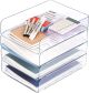 CiWiVOKi Set of 4 Office Organization and Storage, Clear PET Letter Tray Desk Organizer, Stackable Document Organizer for Notes, Pens, File Paper, Desk