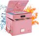 DocSafe File Box with Lock,Multi-Layer Fireproof Document Box Collapsible File Storage Organizer with Pockets/Handle,Large Portable Home Office Filing Box for Hanging Letter/Legal Size Folders,Pink